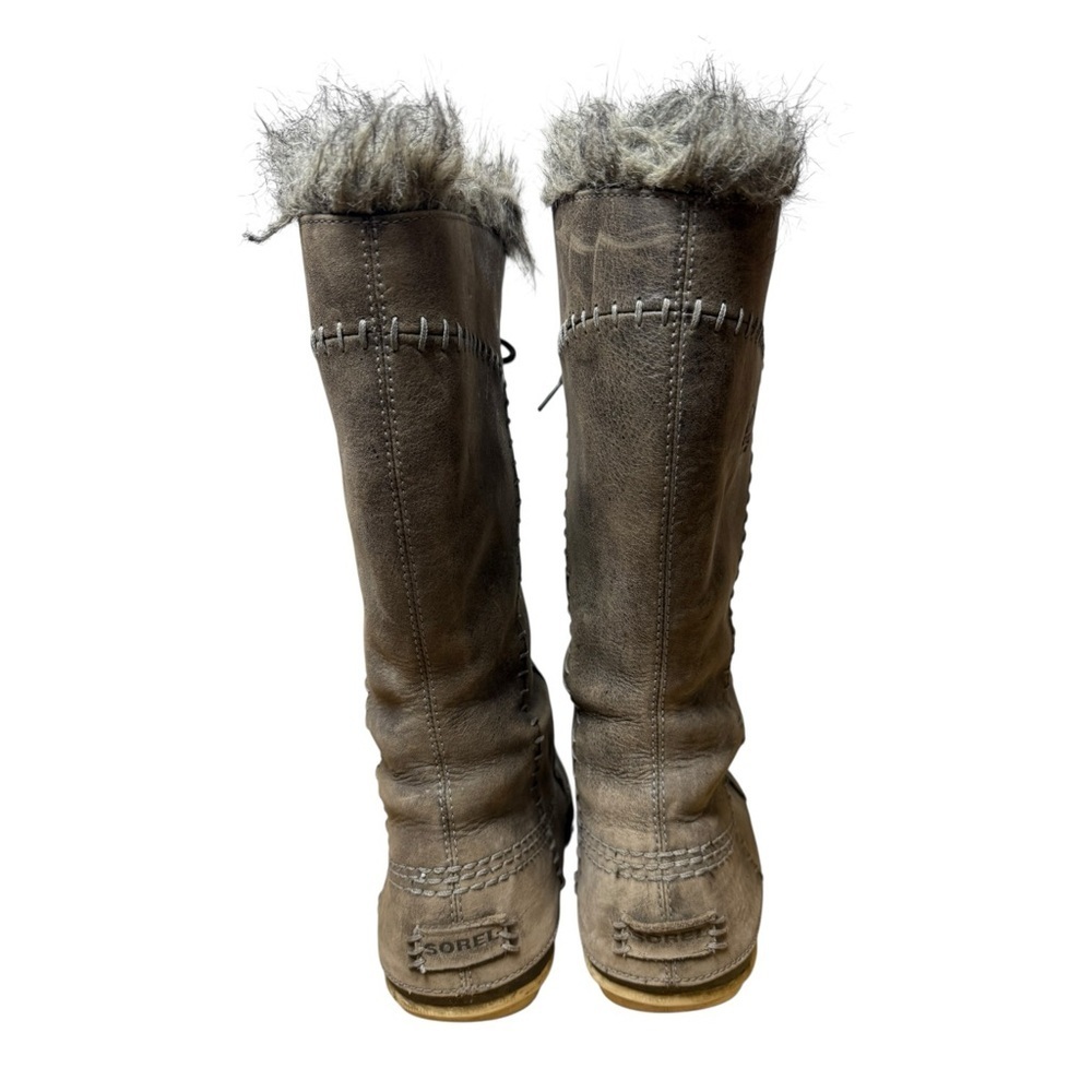 Sorel Cate The Great Tall Waterproof Leather Winter Snow Boots Wmn’s Size 6 Grey - Picture 6 of 12